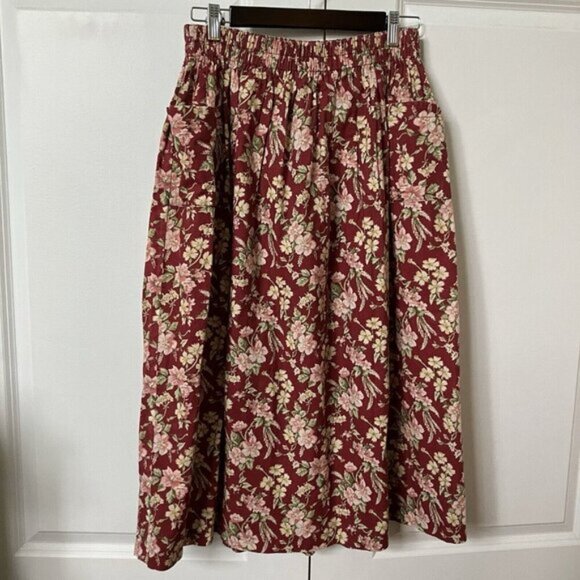 Vintage Floral Skirt Womens M Shirt Pals by Helen Red Cottagecore Modest Button - Picture 7 of 7